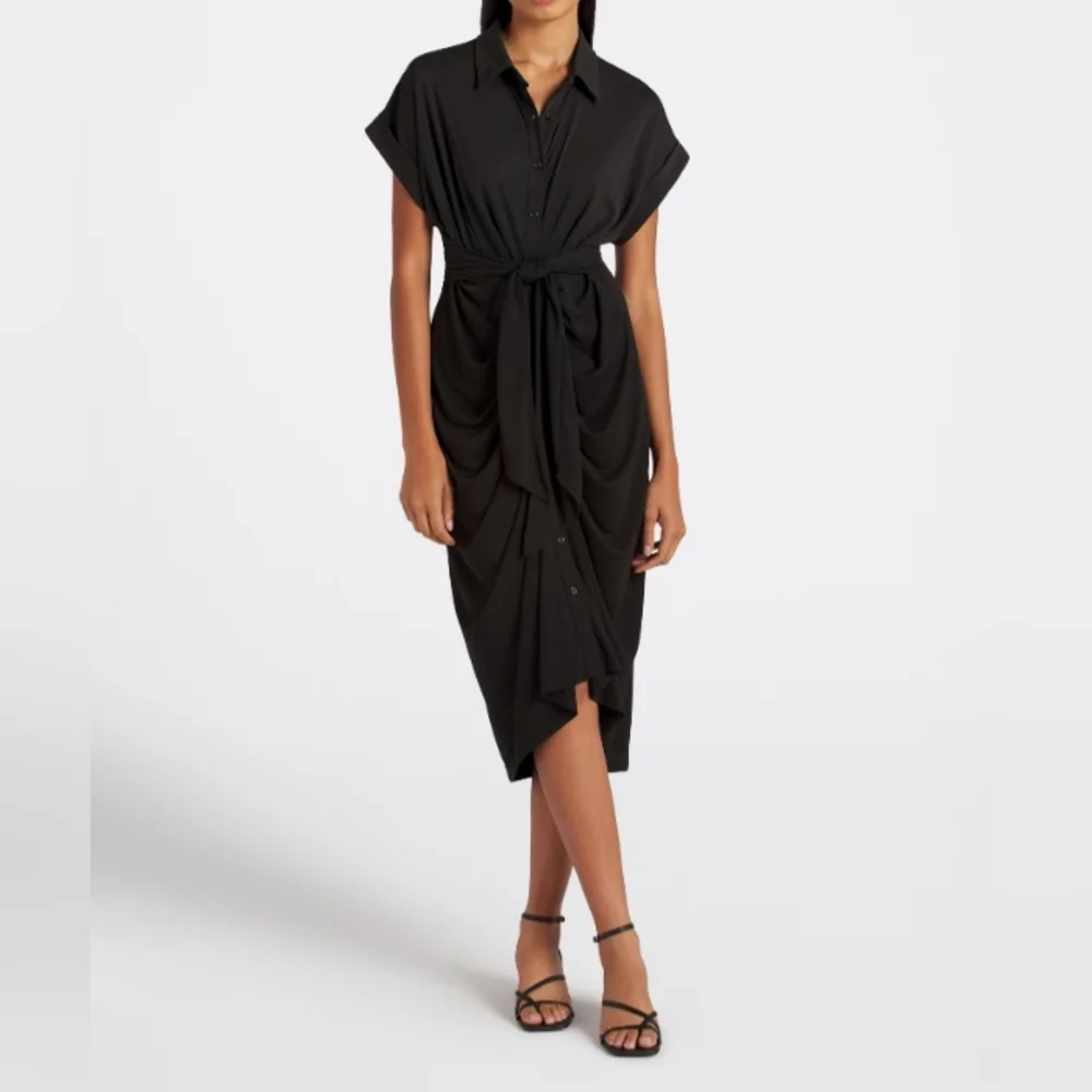 Steve Madden TORI Black Tie-Front Midi Dress - Picture 1 of 6